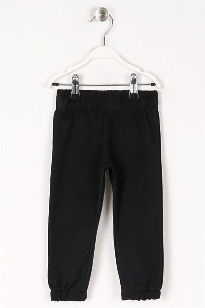 Children's Unisex Black Colored Sweatpants with Elastic Waist and Cuff