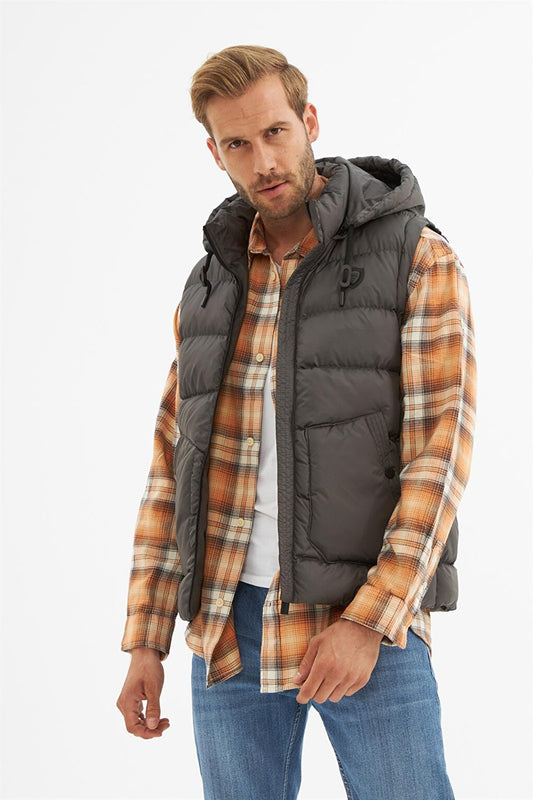 Men's Removable Hooded Pocket Detailed Puffer Vest Anthracite