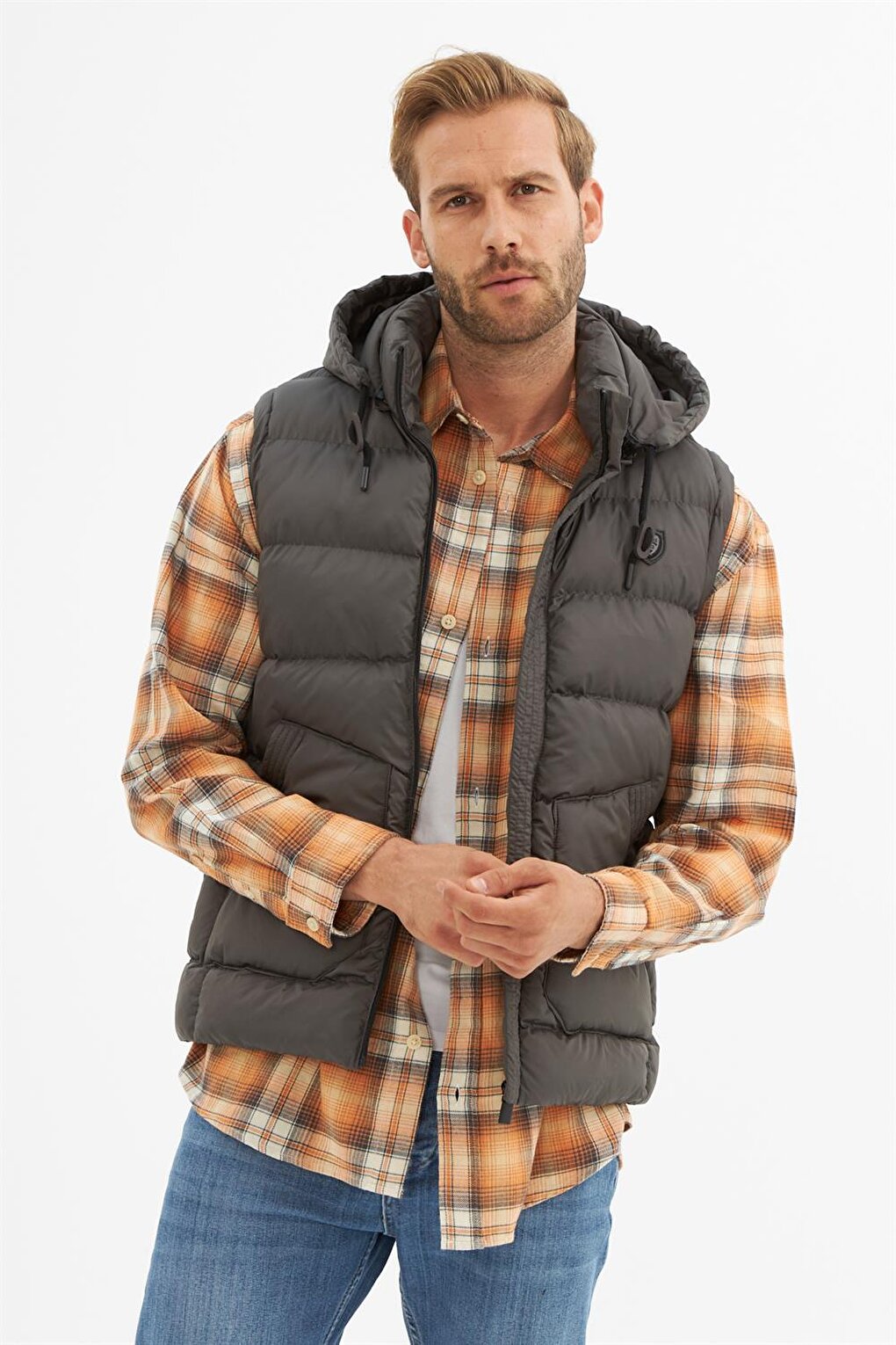 Men's Removable Hooded Pocket Detailed Puffer Vest Anthracite