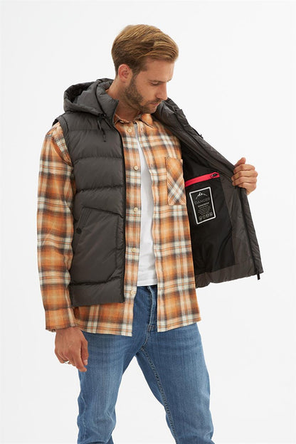 Men's Removable Hooded Pocket Detailed Puffer Vest Anthracite