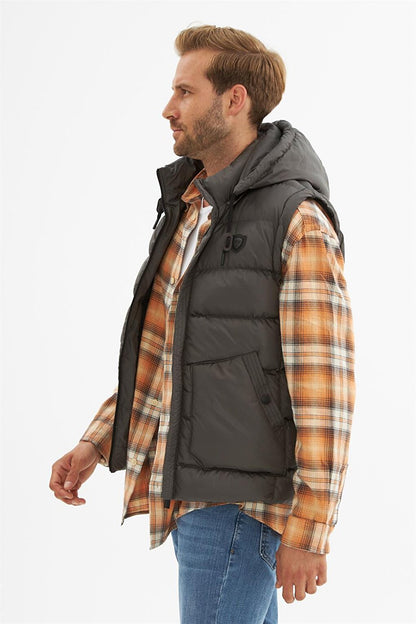 Men's Removable Hooded Pocket Detailed Puffer Vest Anthracite