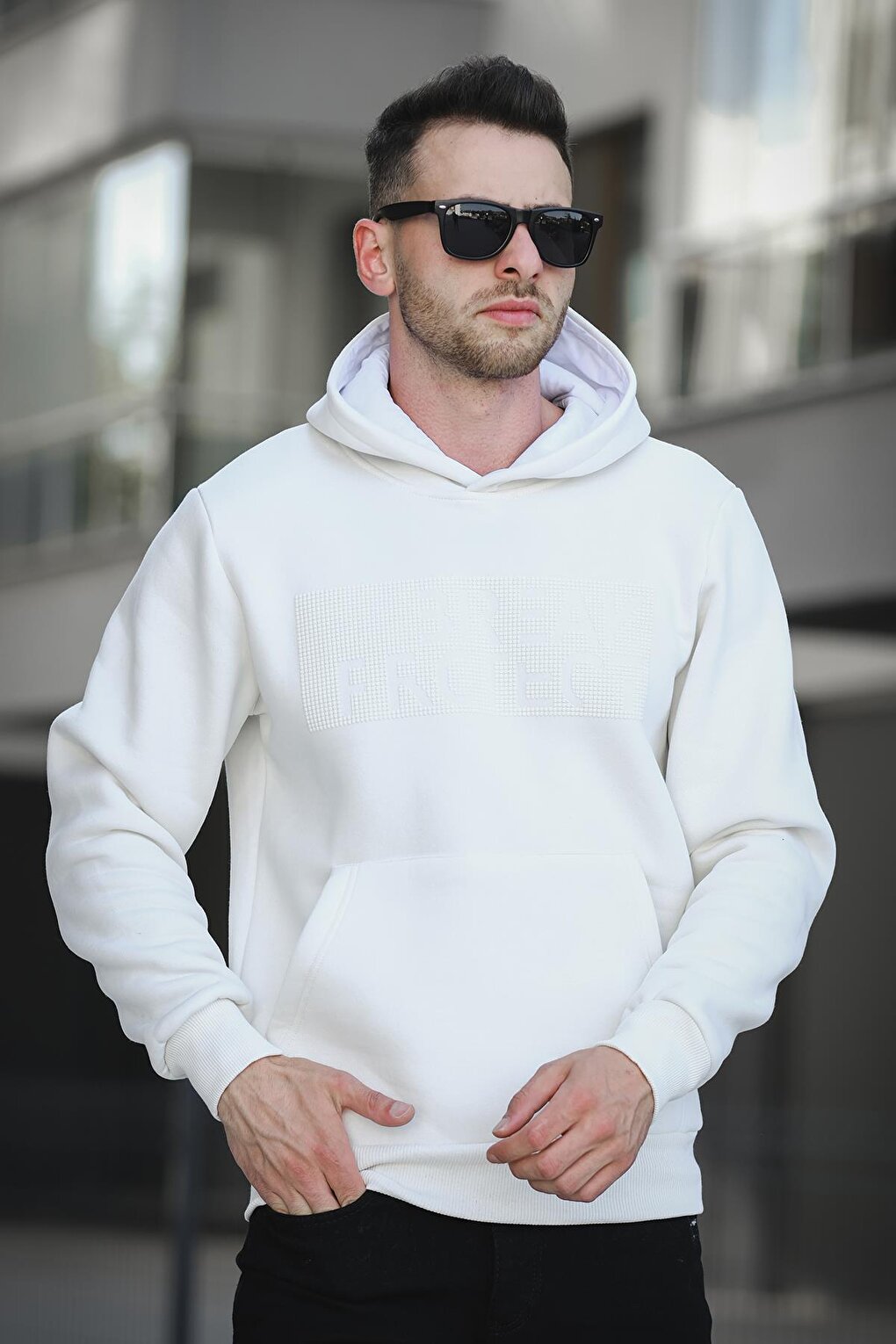 Break Three Thread Raised Printed Hooded Men's Sweatshirt