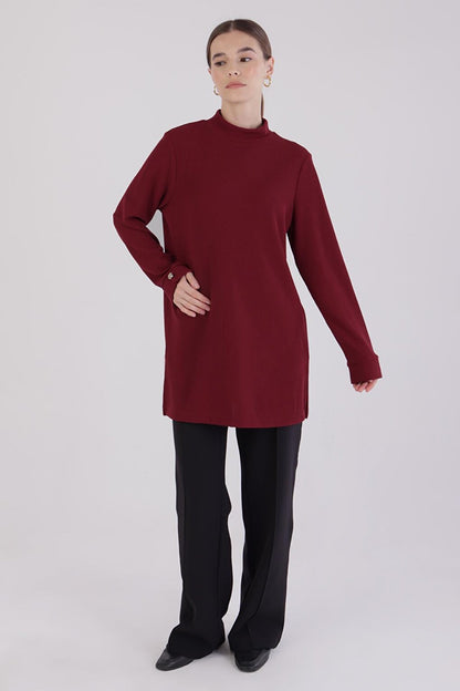 Claret Red Buttoned Cuff Slit Tunic