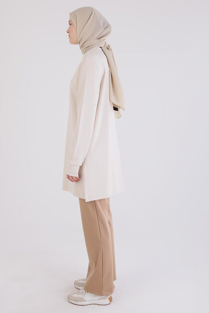 Light Beige High Collar Tunic with Stones