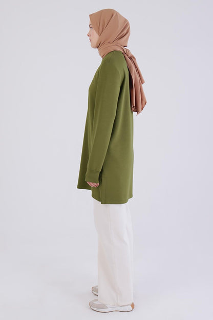 Khaki High Collar Tunic with Stones