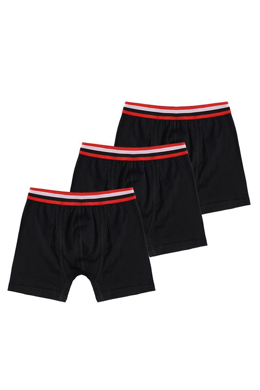 Boy's Black Colored 3 Pack Basic Cotton Boxers