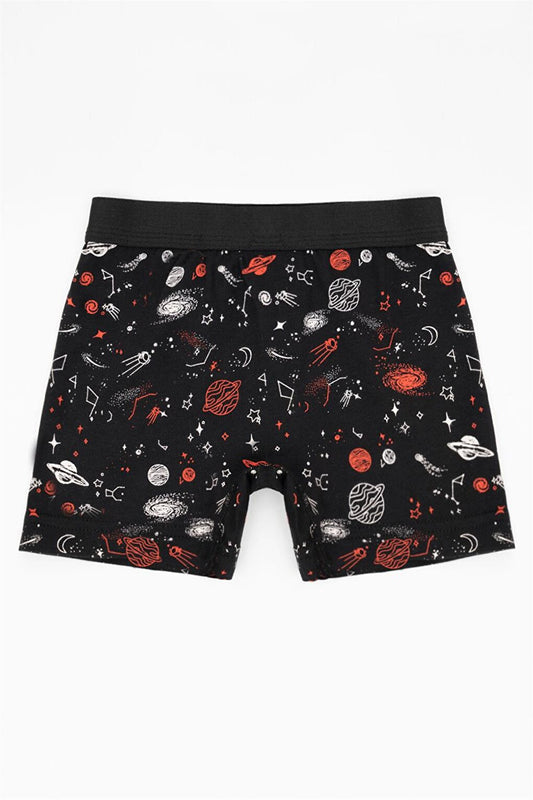 Boy's Black Colored Planet Printed Boxer