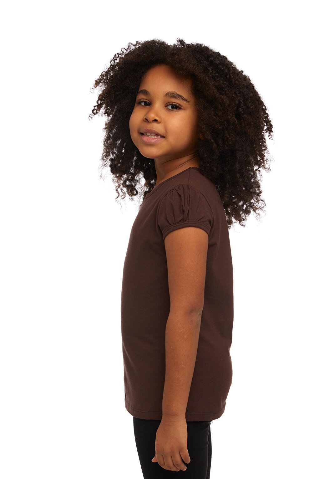 Brown Girl's Short Sleeve Basic T-Shirt