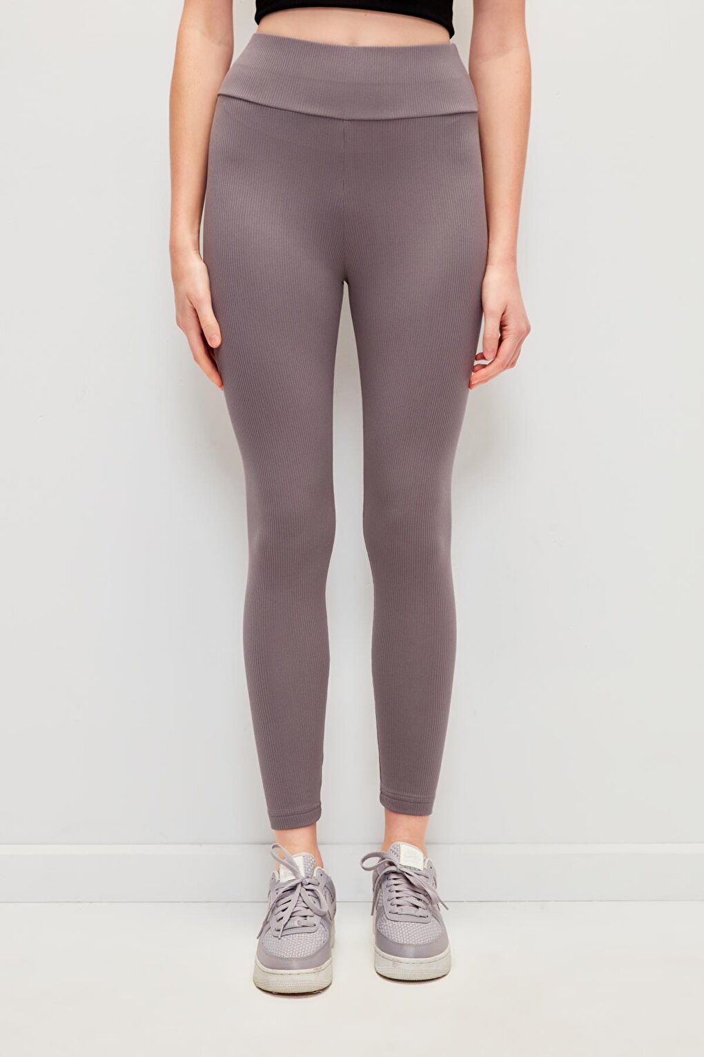 Solid Color Tights with Ribbed Outside and Raised Inside - Gray