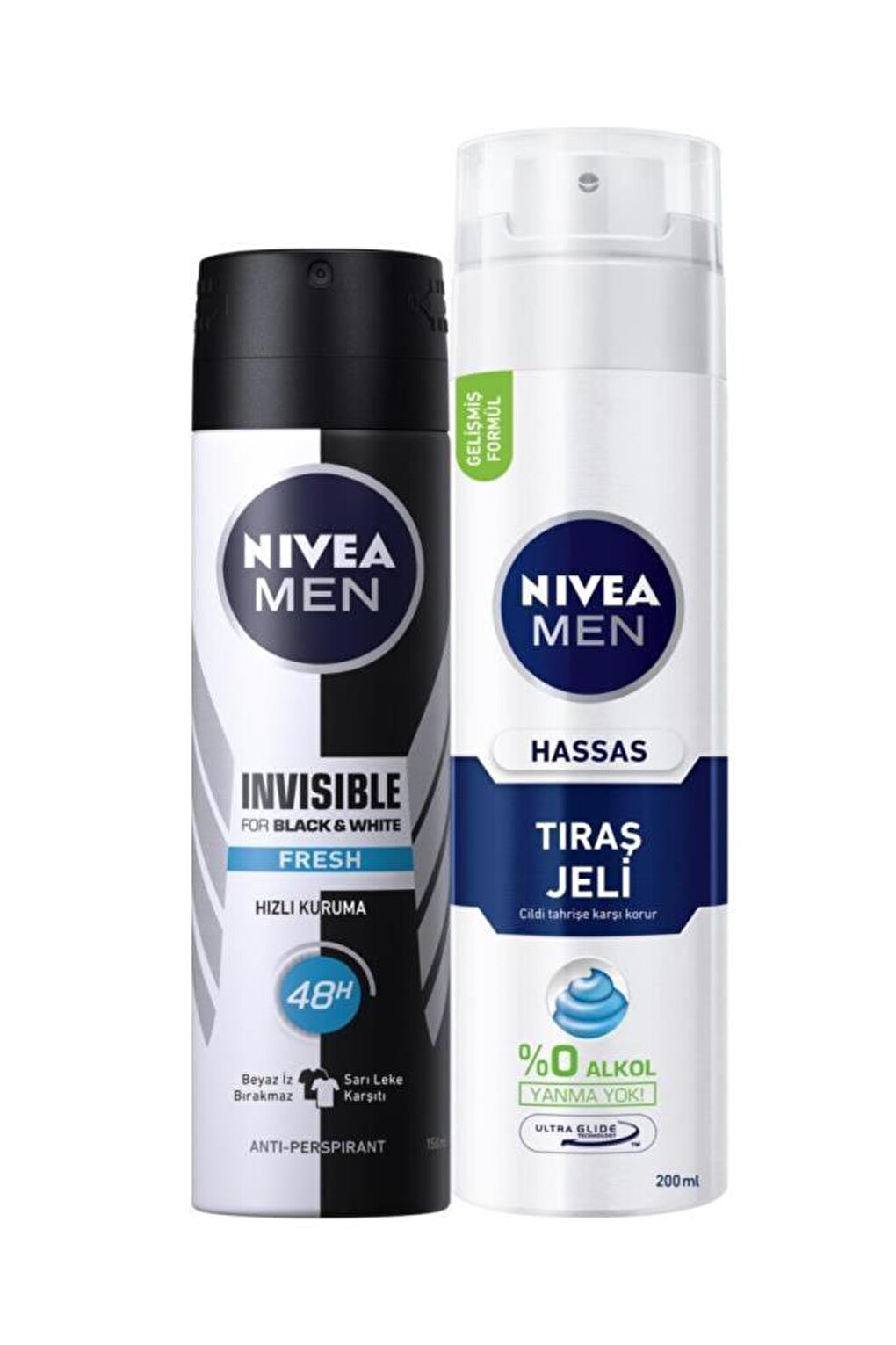 Invisible Black&amp;White Fresh Men's Deospray 150 ml Shaving Gel For Sensitive Skin 200 ml