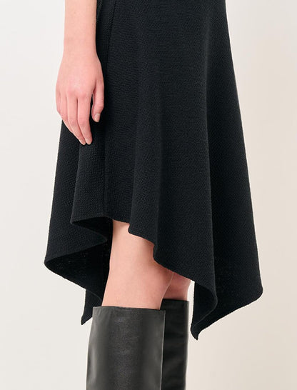 Black Normal Waist Asymmetrical Cut Midi Skirt