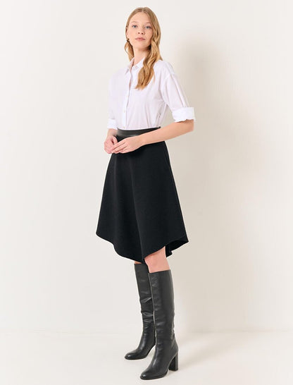 Black Normal Waist Asymmetrical Cut Midi Skirt