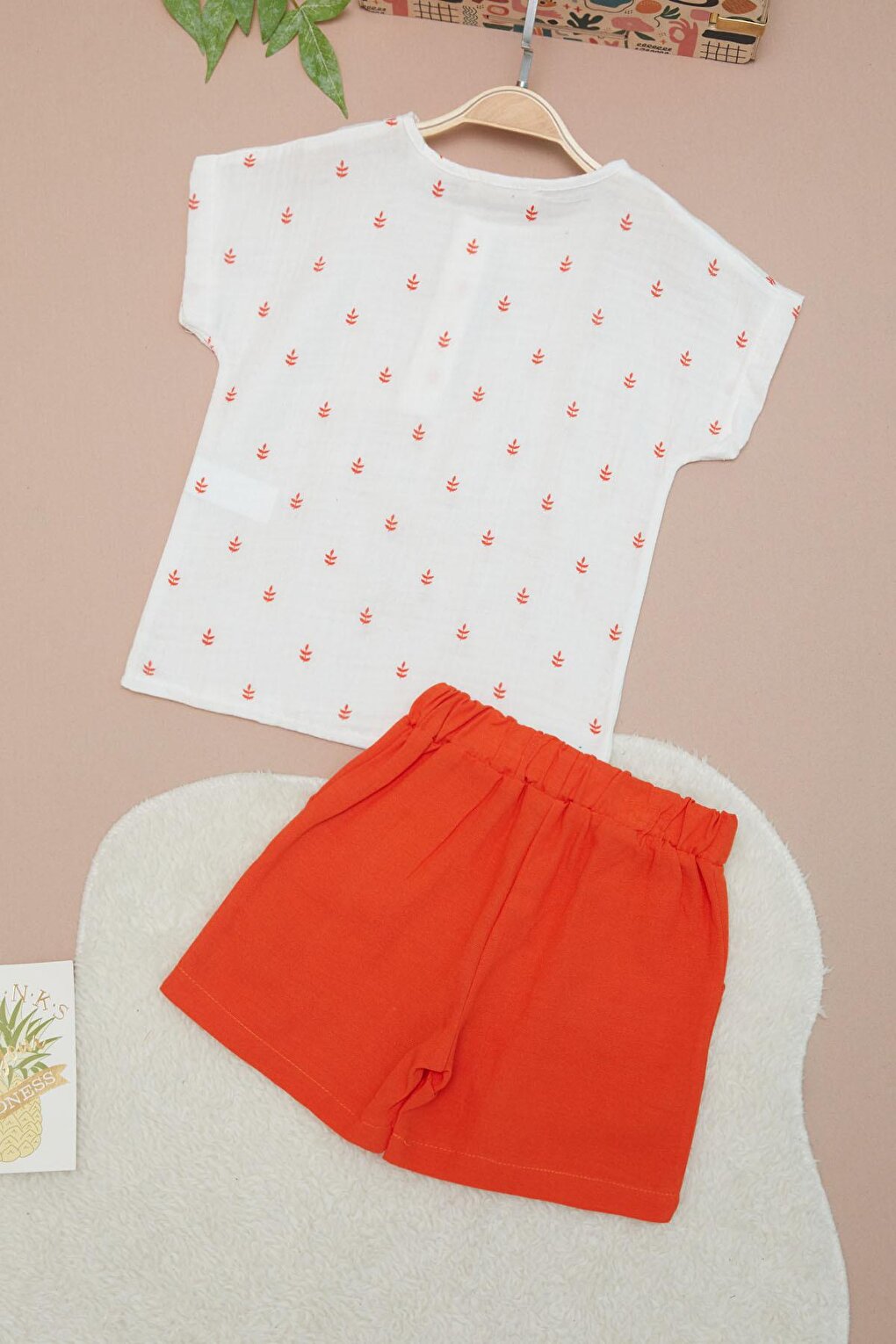 Orange Baby Boy Patterned Shirt and Shorts Set 15137