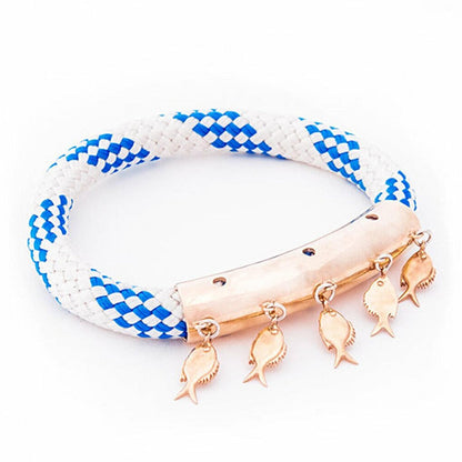 Blue and White Rope Bracelet with Fish Design