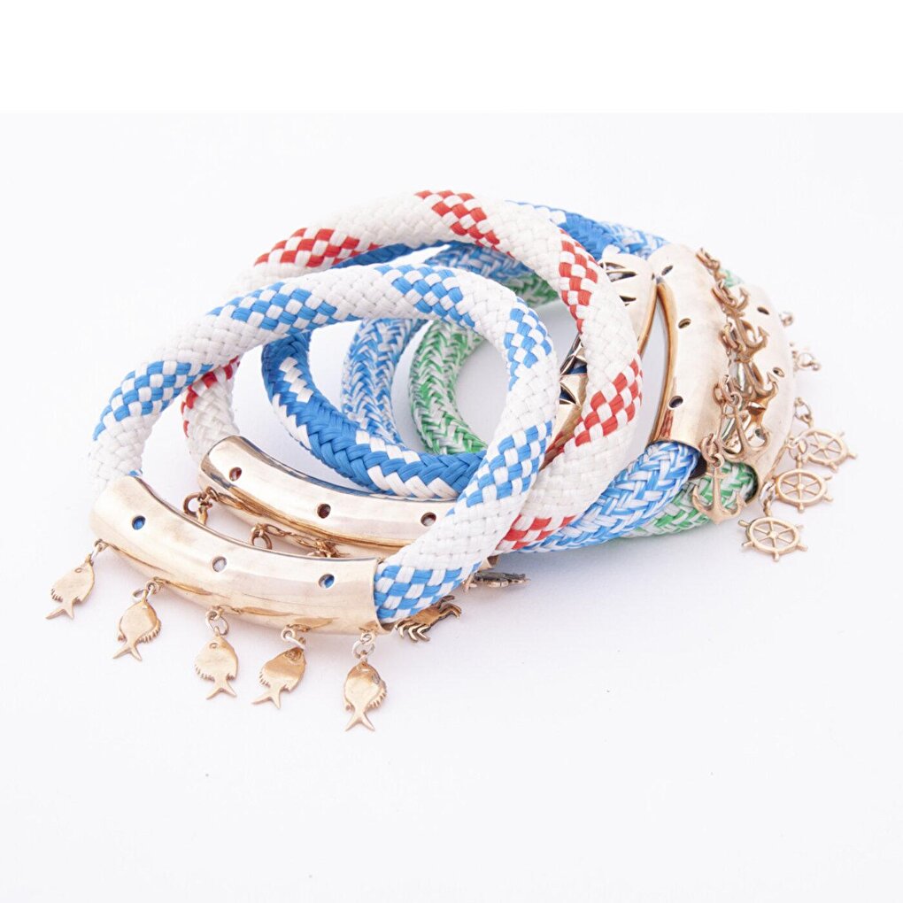 Blue and White Rope Bracelet with Fish Design