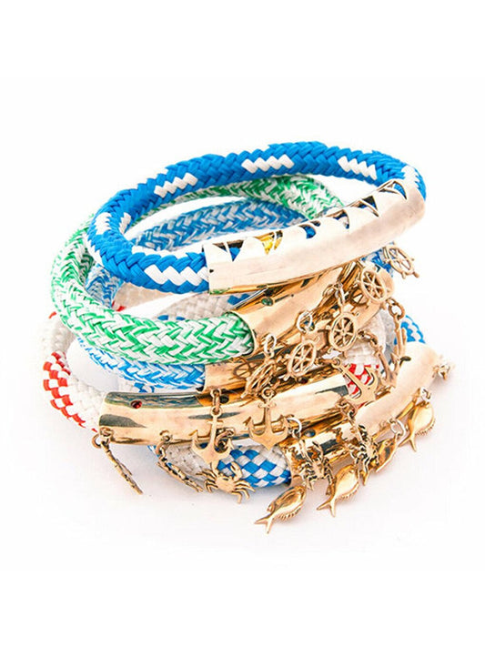 Blue and White Rope Bracelet with Fish Design