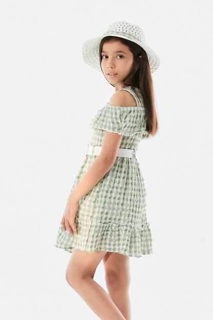 Gingham Patterned Hat Girl's Dress