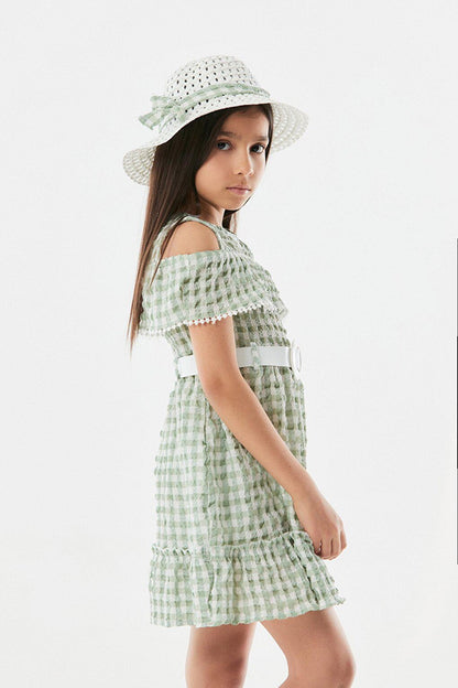 Gingham Patterned Hat Girl's Dress