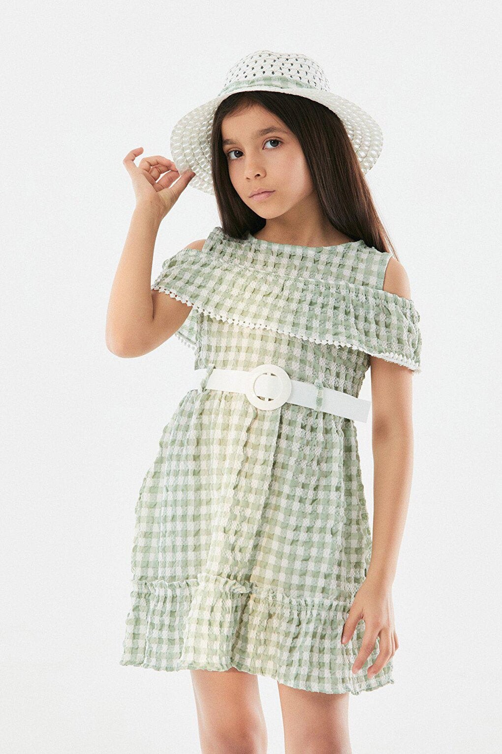 Gingham Patterned Hat Girl's Dress