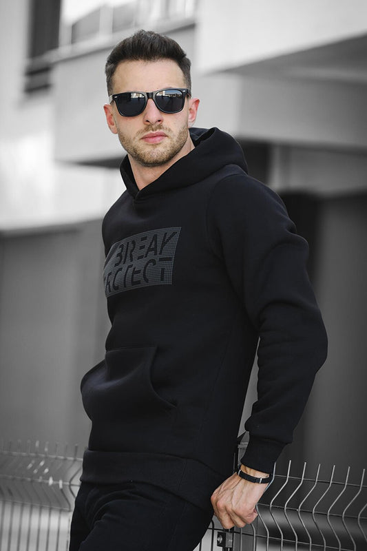 Break Three Thread Raised Printed Hooded Men's Sweatshirt