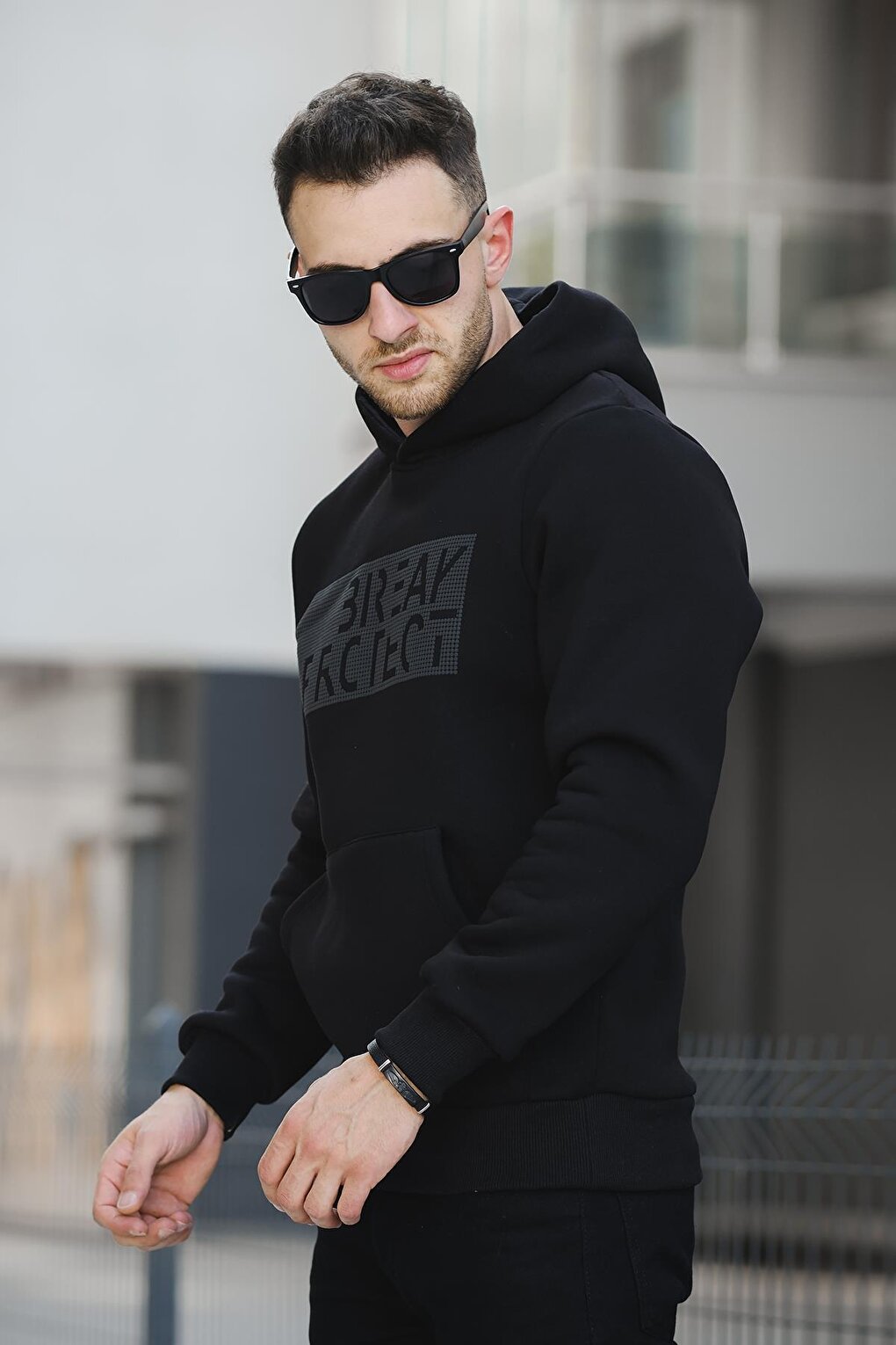 Break Three Thread Raised Printed Hooded Men's Sweatshirt