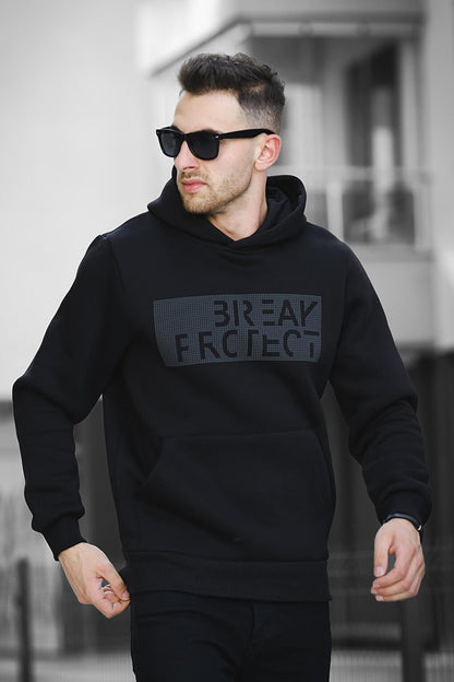 Break Three Thread Raised Printed Hooded Men's Sweatshirt