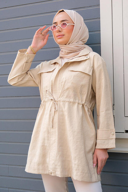 Double Pocket Waist Tied Jacket Cream