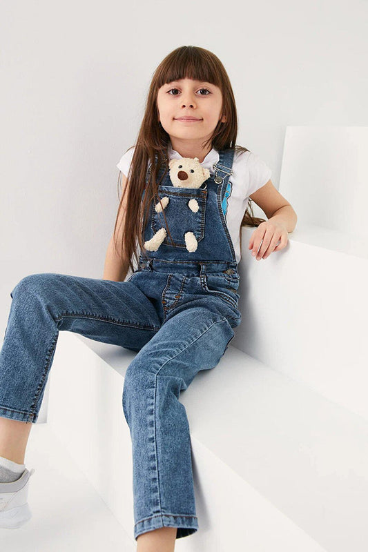 Children's Denim Salopet with Teddy Bear Detail