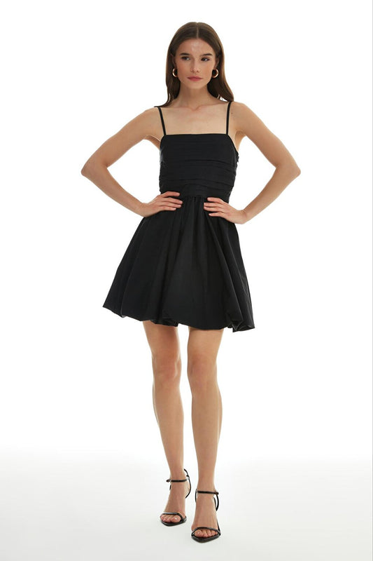 Strappy Balloon Mini Dress Black