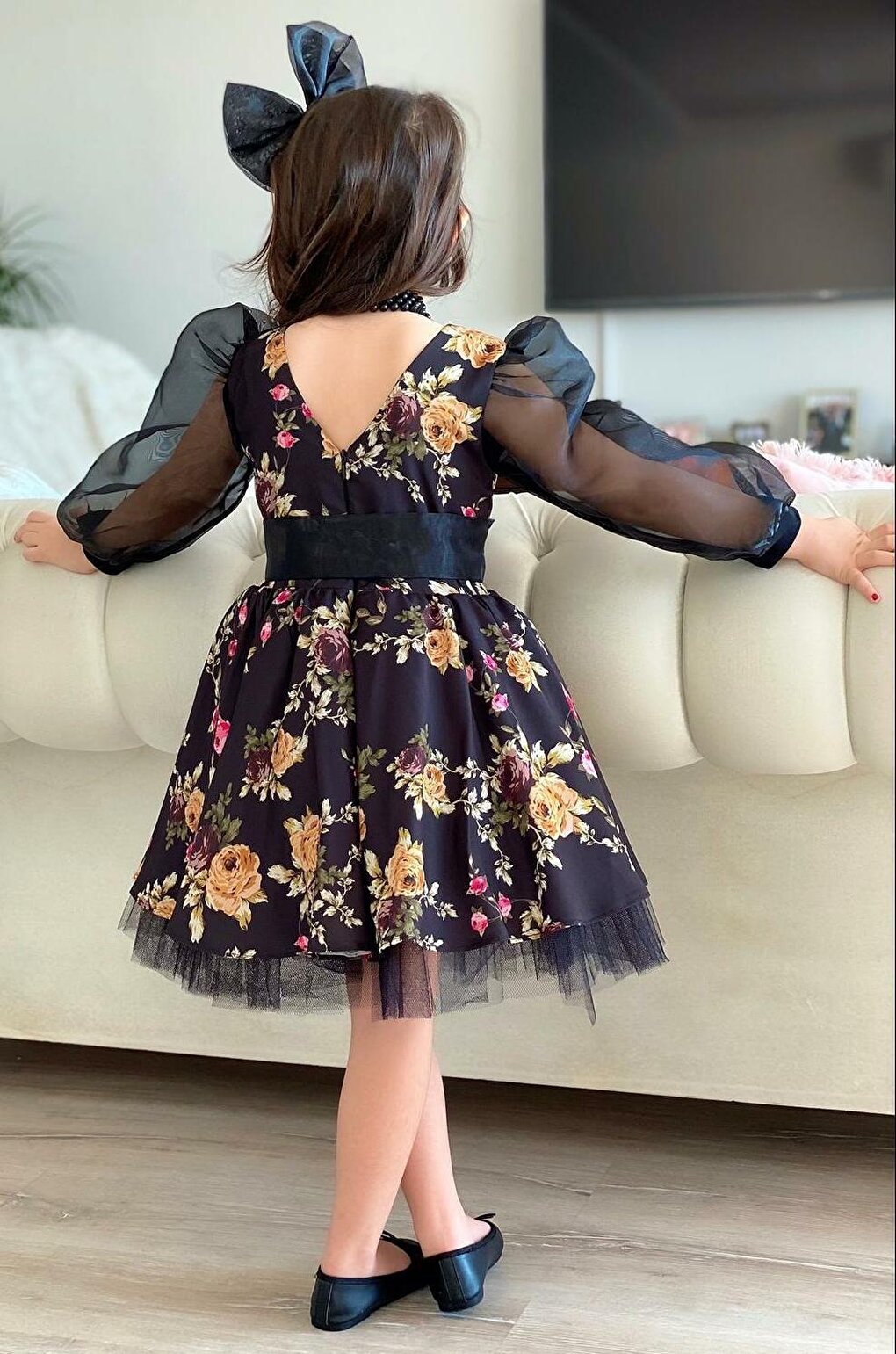 Girl's Black Flowers Tutu Dress