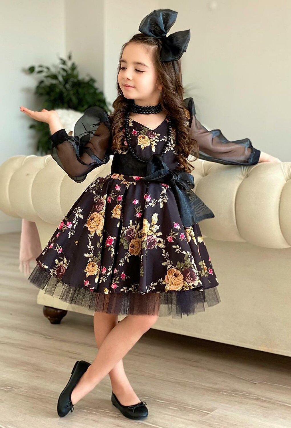 Girl's Black Flowers Tutu Dress