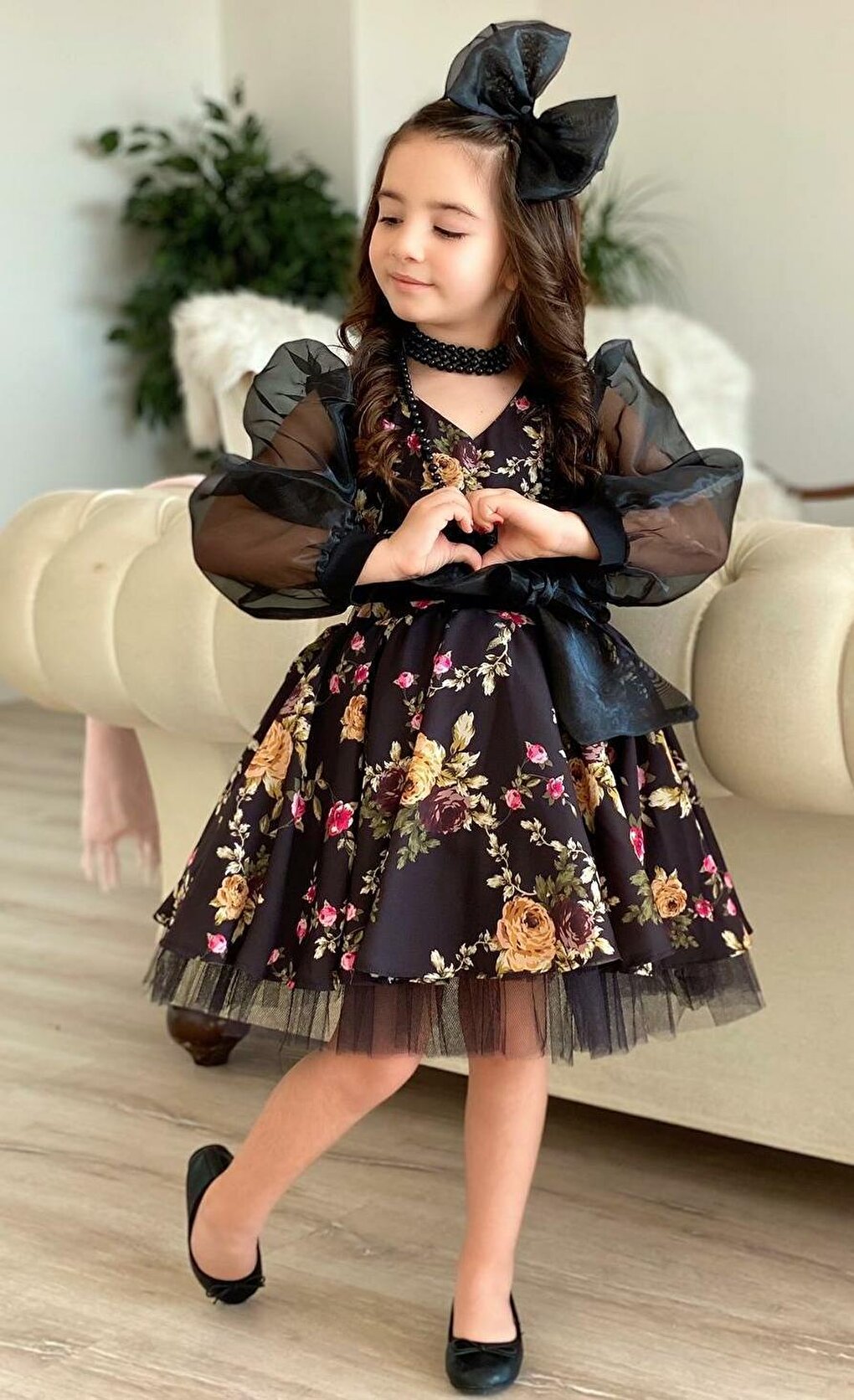 Girl's Black Flowers Tutu Dress