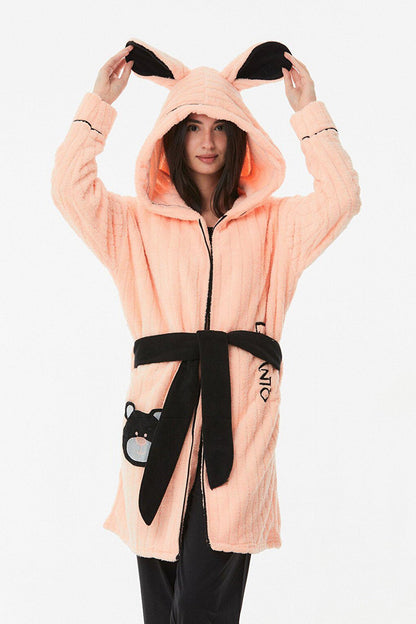 Embroidered Hooded Dressing Gown