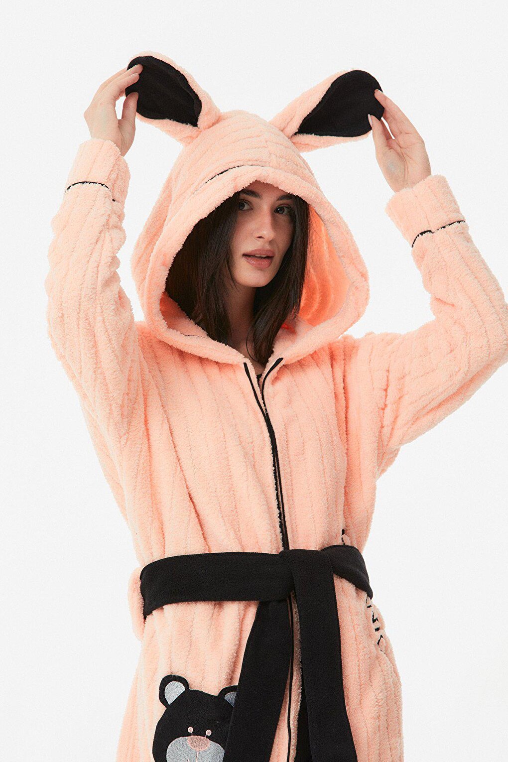 Embroidered Hooded Dressing Gown