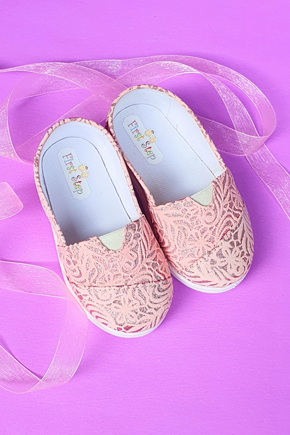 Floral Patterned Linen Baby Girl Ballerina Shoes-PINK-F-485