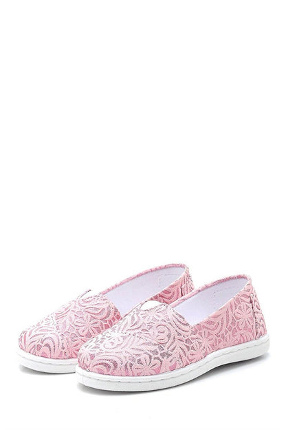 Floral Patterned Linen Baby Girl Ballerina Shoes-PINK-F-485