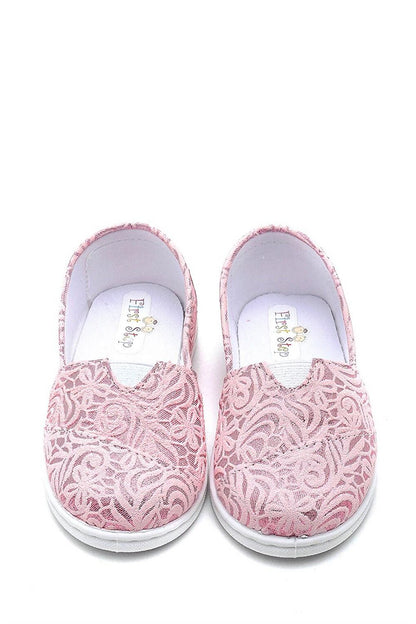 Floral Patterned Linen Baby Girl Ballerina Shoes-PINK-F-485