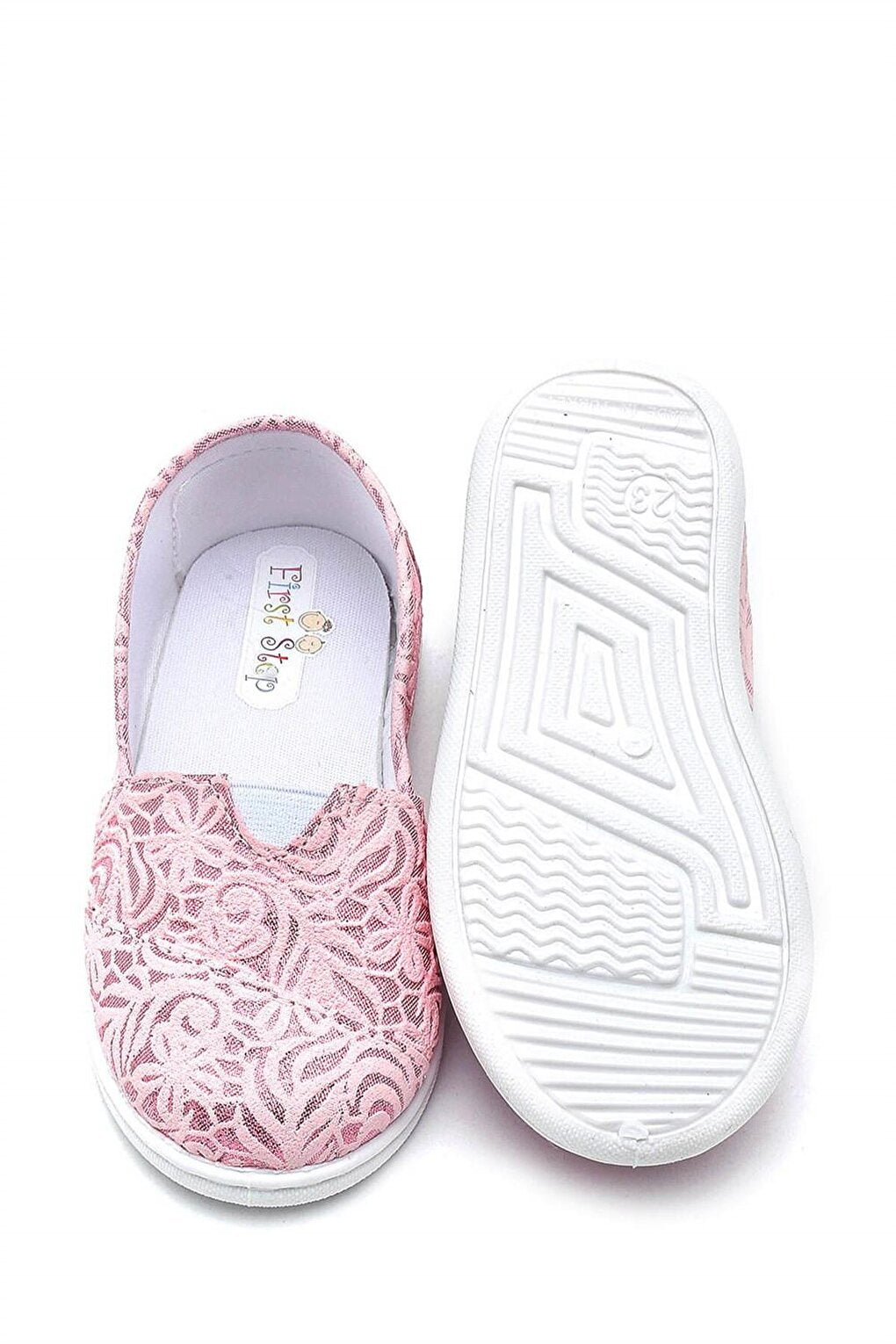 Floral Patterned Linen Baby Girl Ballerina Shoes-PINK-F-485