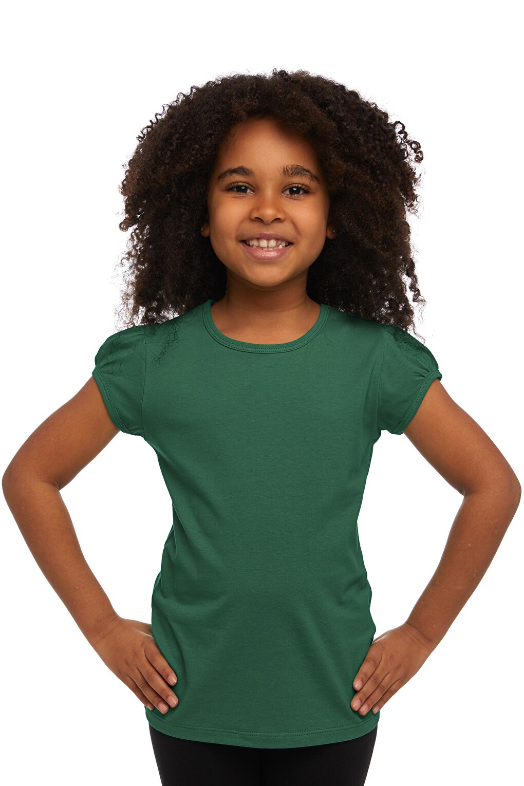 Sea Green Girl's Short Sleeve Basic T-Shirt