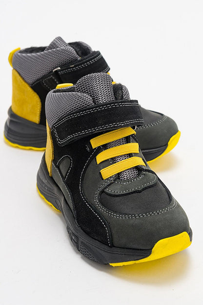 Boy's Gray-Yellow Genuine Leather Anatomical Daily Boots