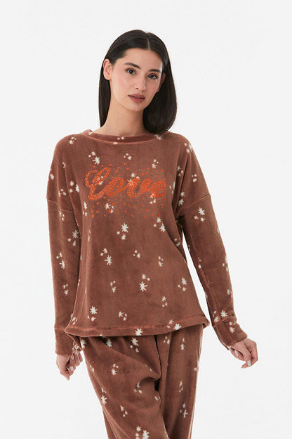 Star Printed Crew Neck Pajama Set