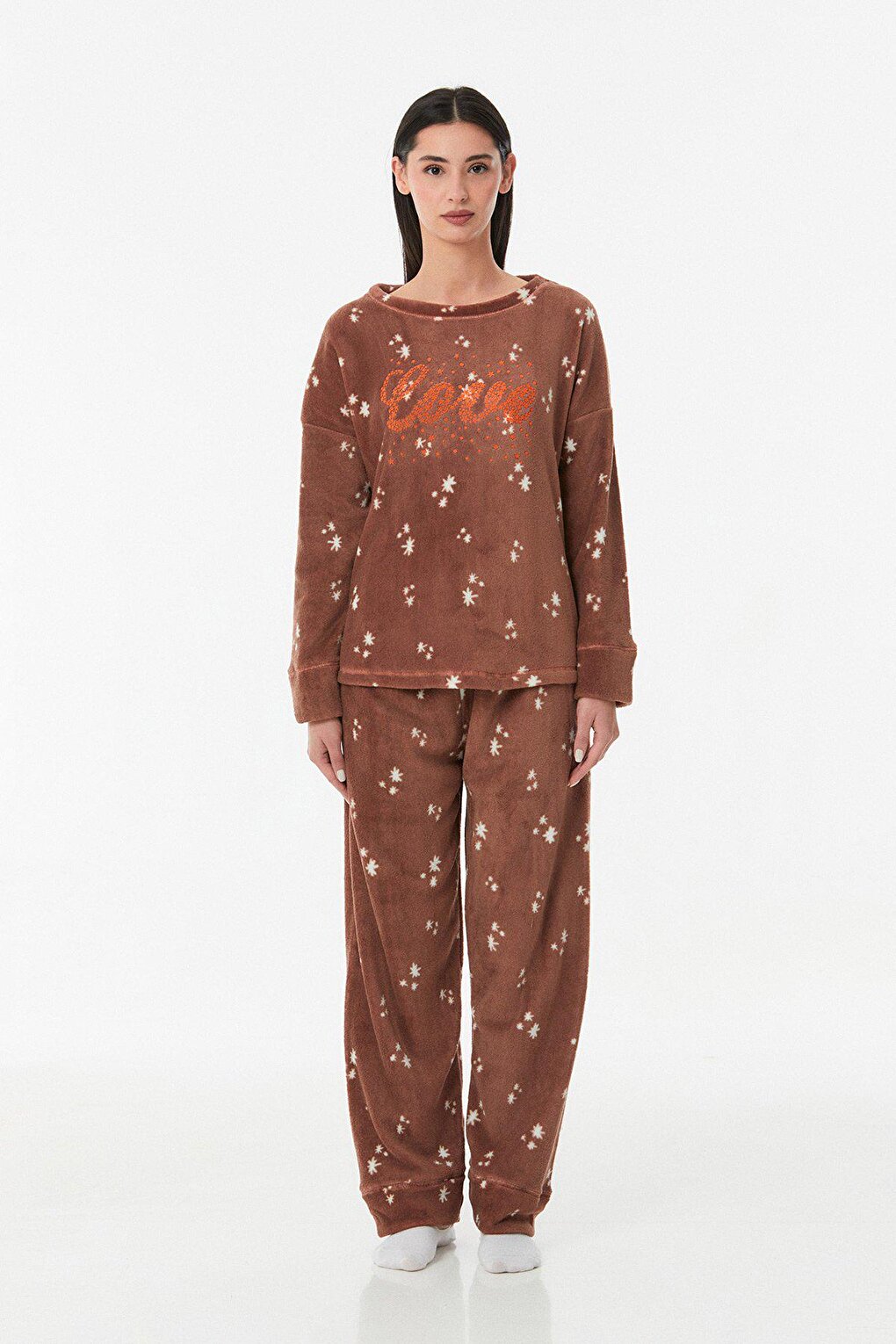 Star Printed Crew Neck Pajama Set