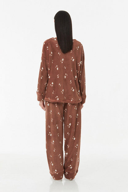 Star Printed Crew Neck Pajama Set