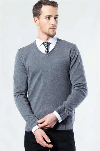 Slim Fit V-Neck Cotton Men's Gray Sweater