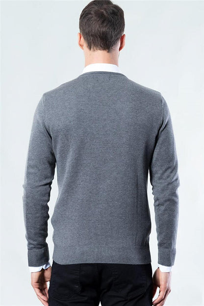 Slim Fit V-Neck Cotton Men's Gray Sweater