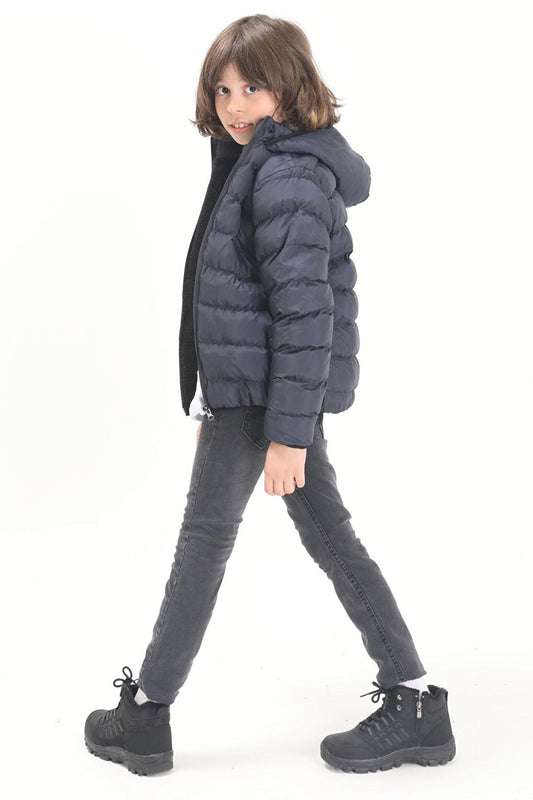 Boy's Straight Stitched Navy Blue Puffer Coat 15641