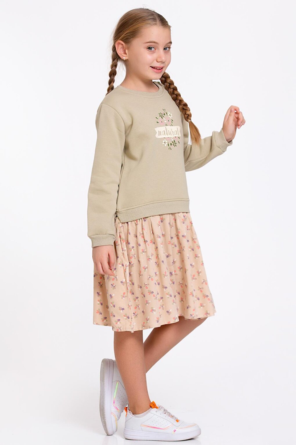 Girl's Khaki Natural Print Dress 5-9 Years Old - 23180-2