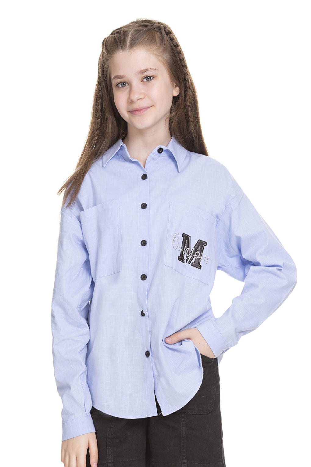 Girl Child Pocket Printed Linen Shirt 8-14 Years