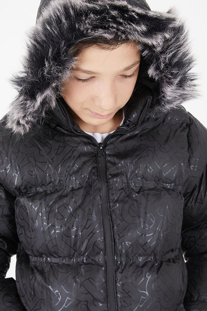 Boy's Black Puffer Coat with Black Fur 15480