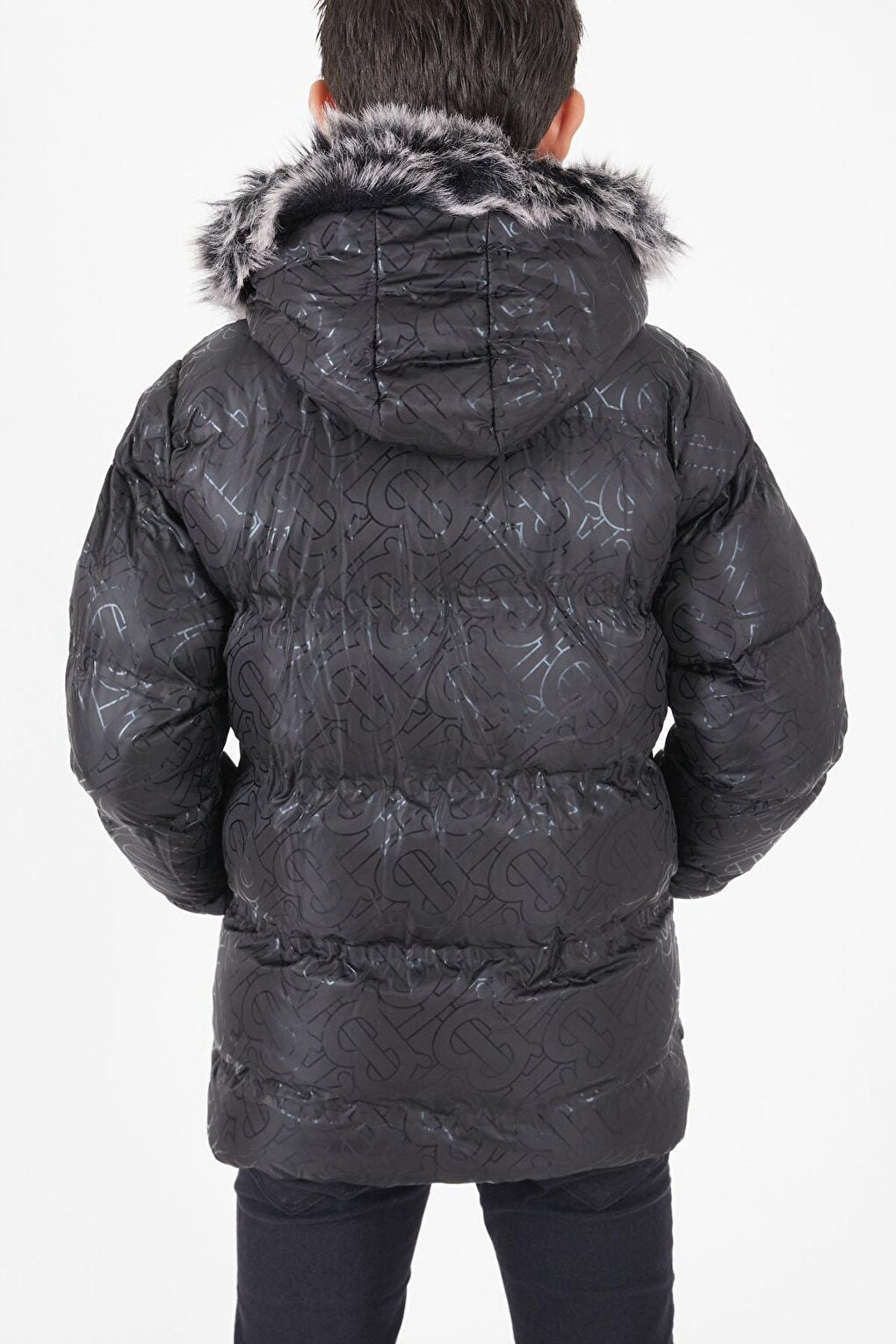 Boy's Black Puffer Coat with Black Fur 15480